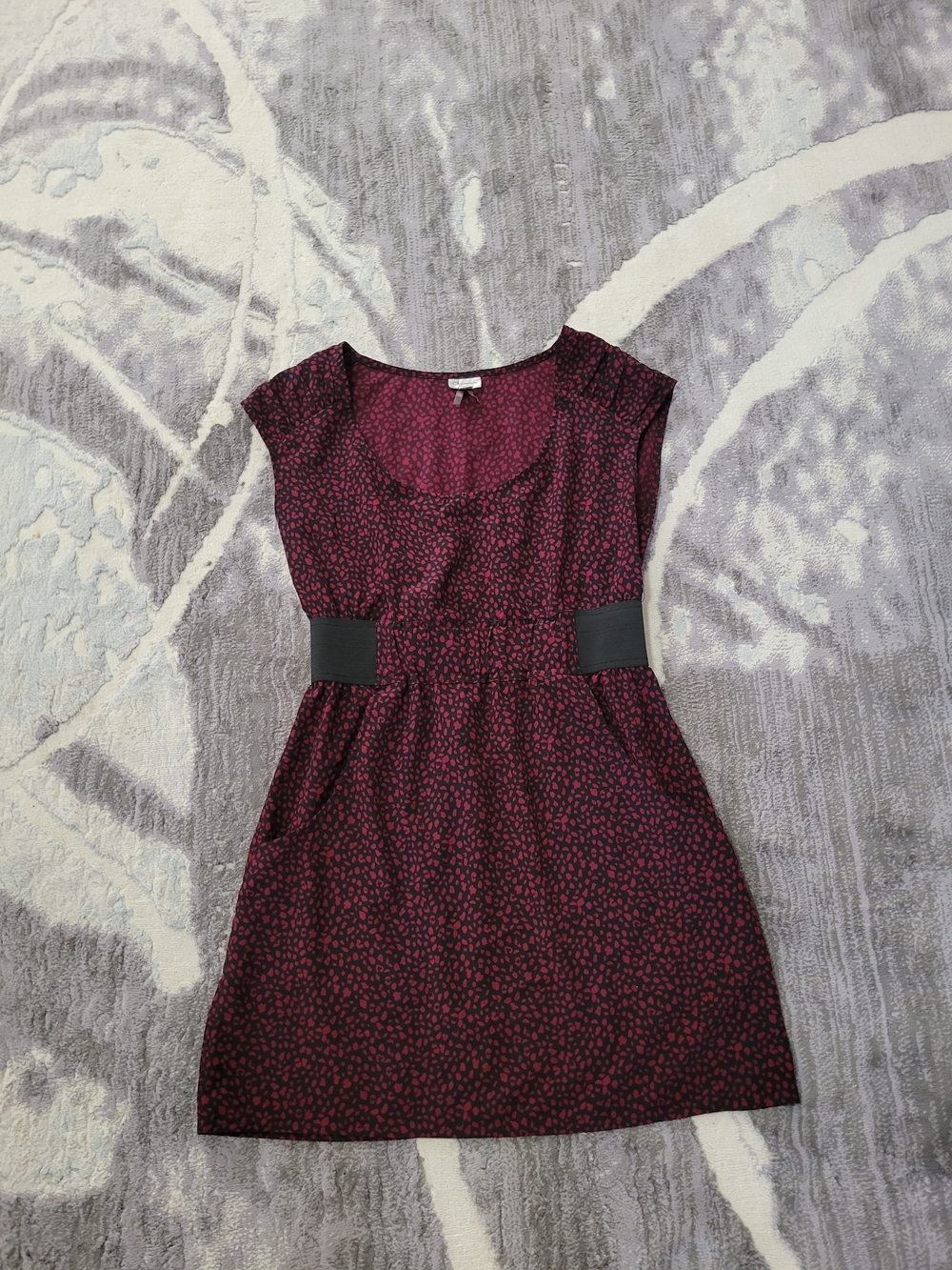 Dynamite Burgundy Print Mini Dress with Black Waist Panels Size S